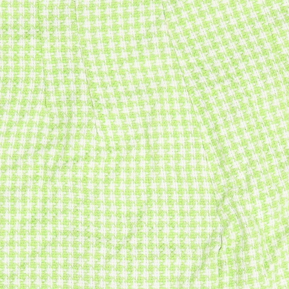 Zara Womens Green Geometric Cotton Basic Shorts Size L Regular Zip