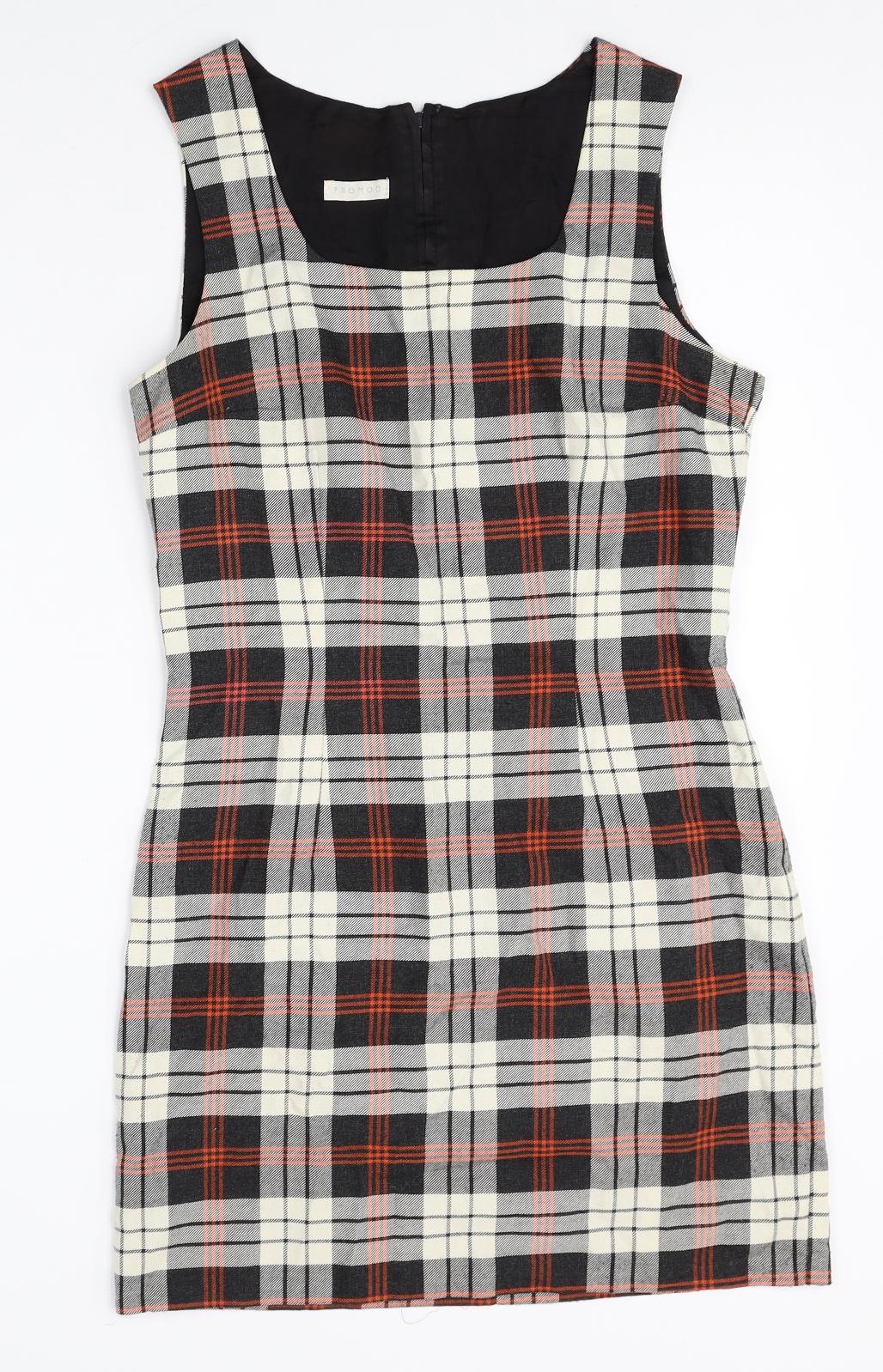 Promod Womens Multicoloured Plaid Polyester Pencil Dress Size 10 Square Neck Zip