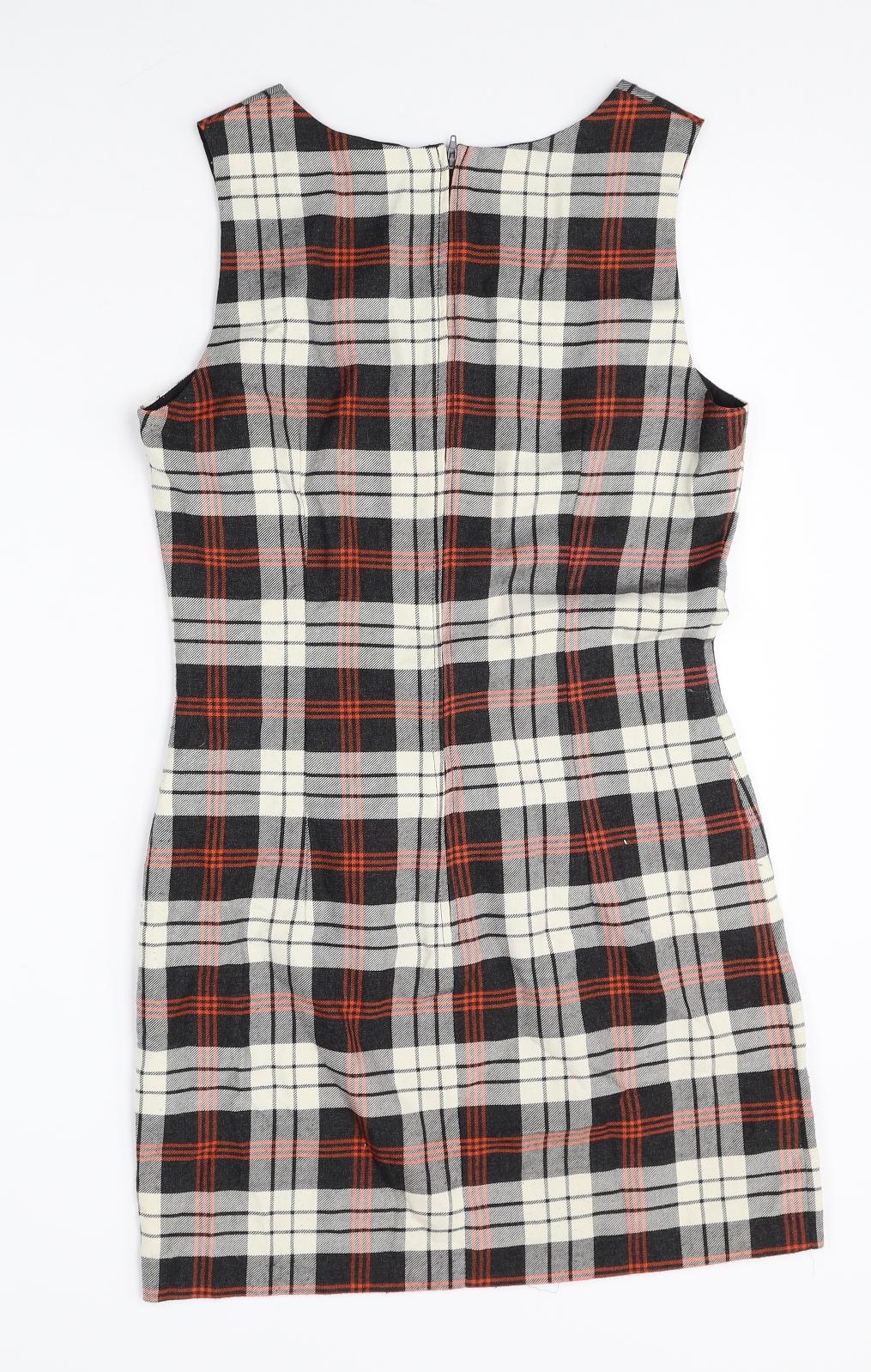 Promod Womens Multicoloured Plaid Polyester Pencil Dress Size 10 Square Neck Zip