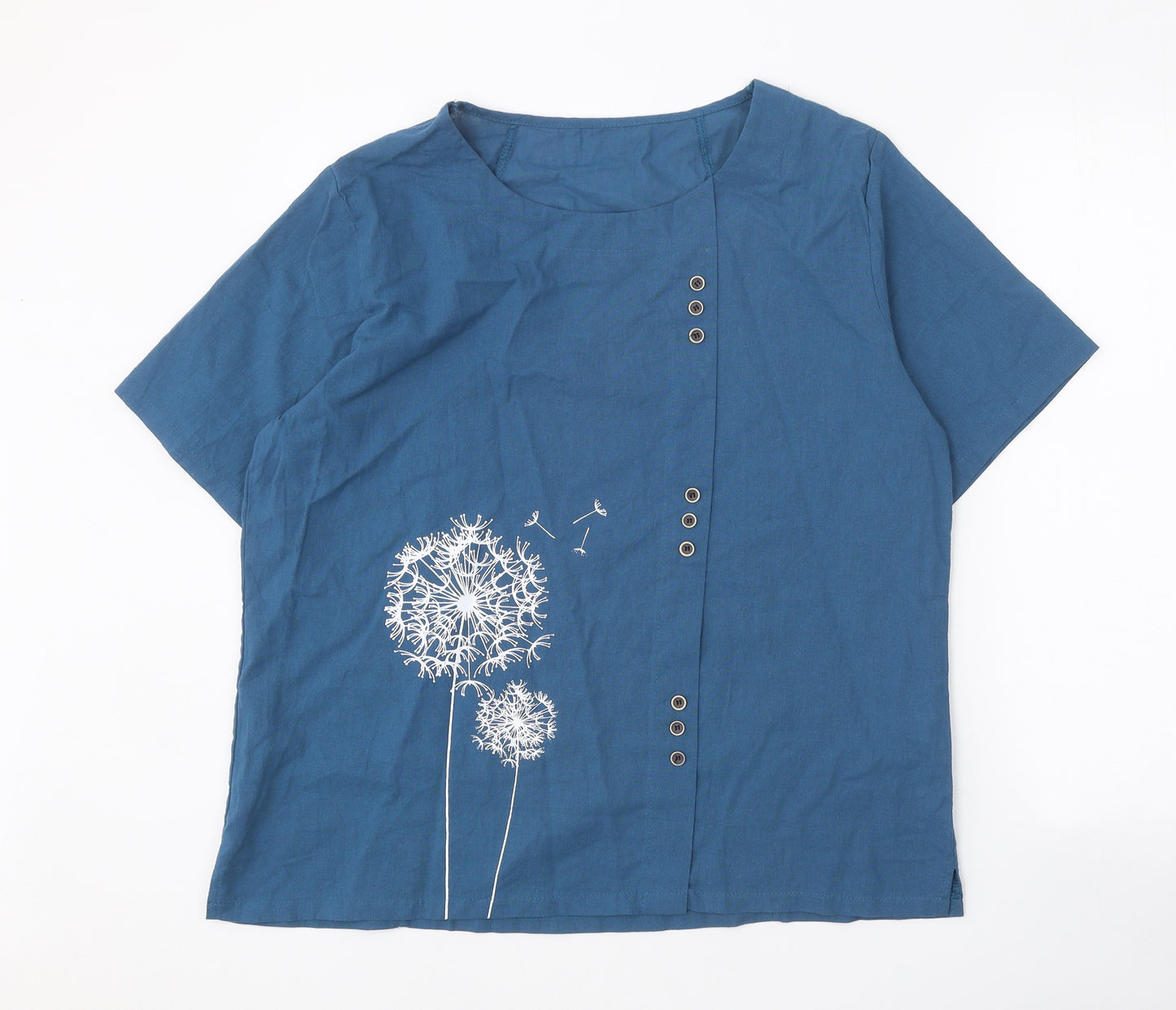 Preworn Womens Blue Cotton Basic Blouse Size XL Boat Neck - Dandelion