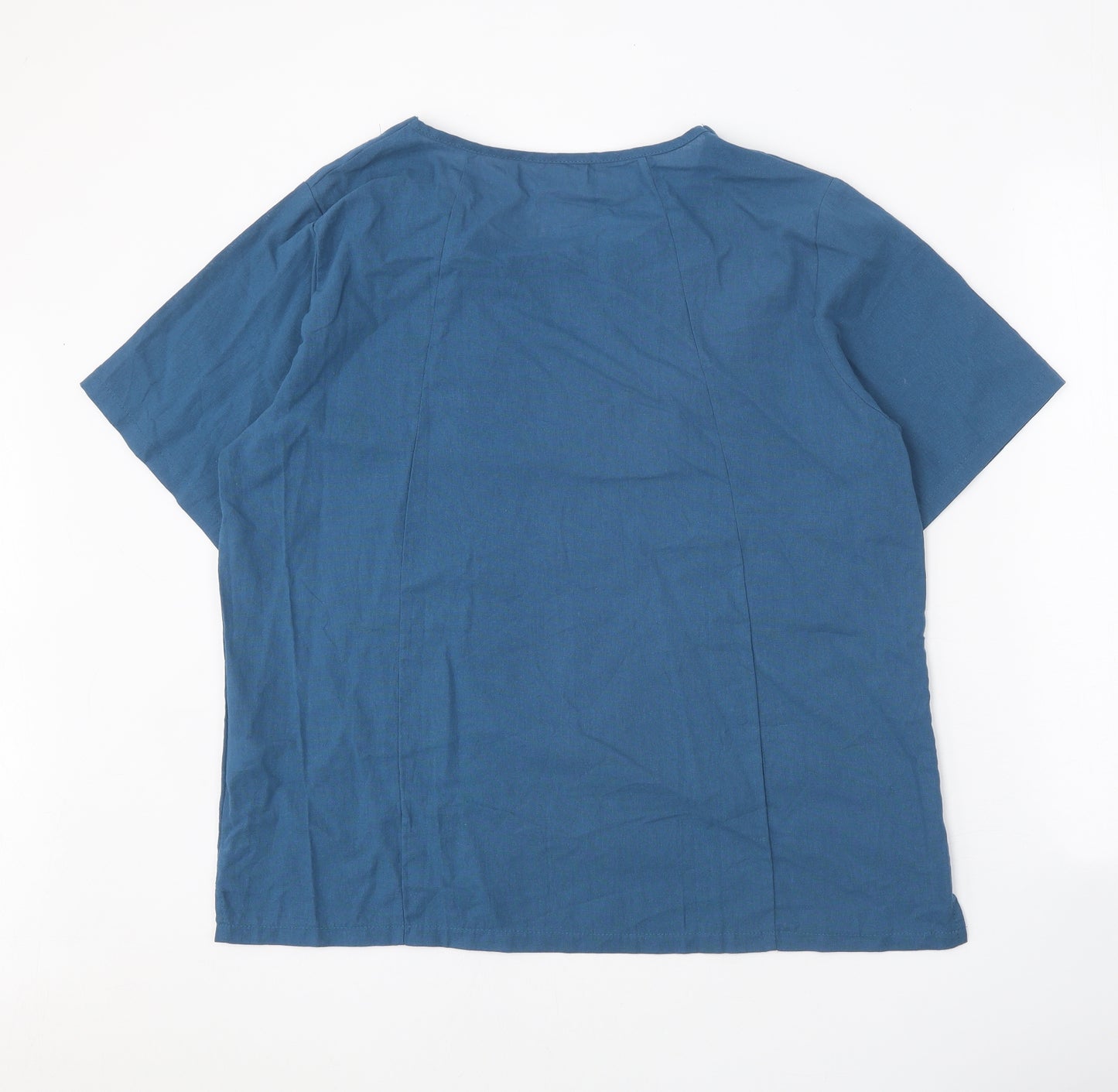 Preworn Womens Blue Cotton Basic Blouse Size XL Boat Neck - Dandelion