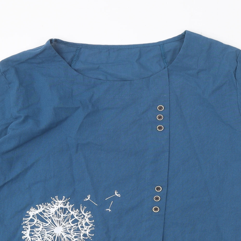 Preworn Womens Blue Cotton Basic Blouse Size XL Boat Neck - Dandelion