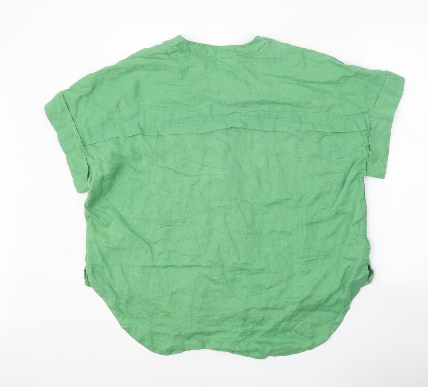 Marks and Spencer Womens Green Linen Basic Blouse Size 16 V-Neck