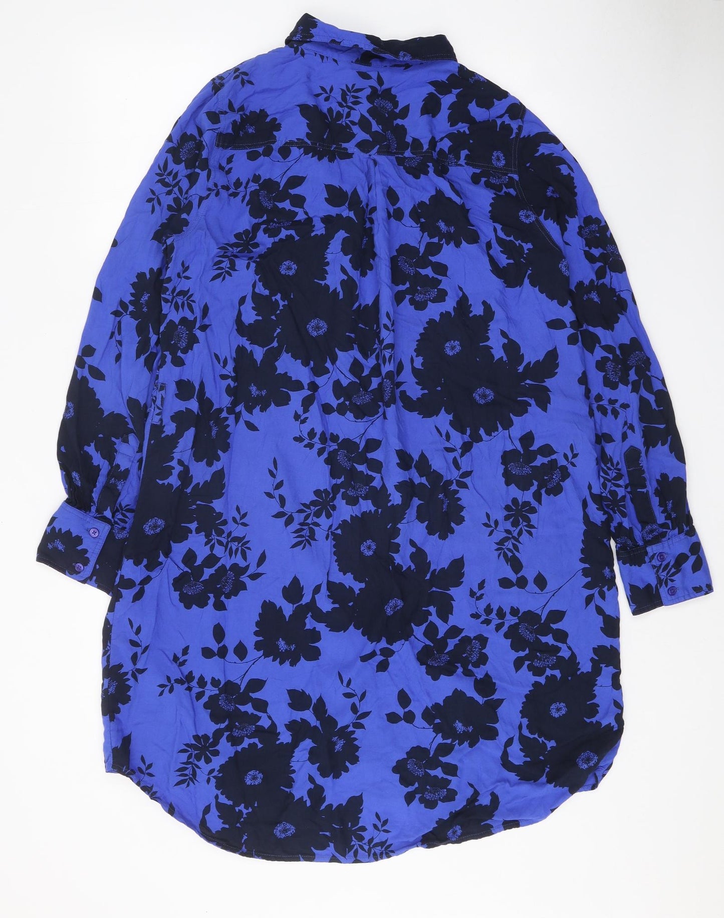 Capsule Womens Blue Floral Viscose Basic Button-Up Size 16 Collared