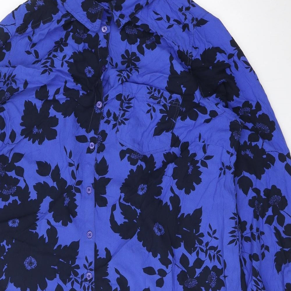Capsule Womens Blue Floral Viscose Basic Button-Up Size 16 Collared