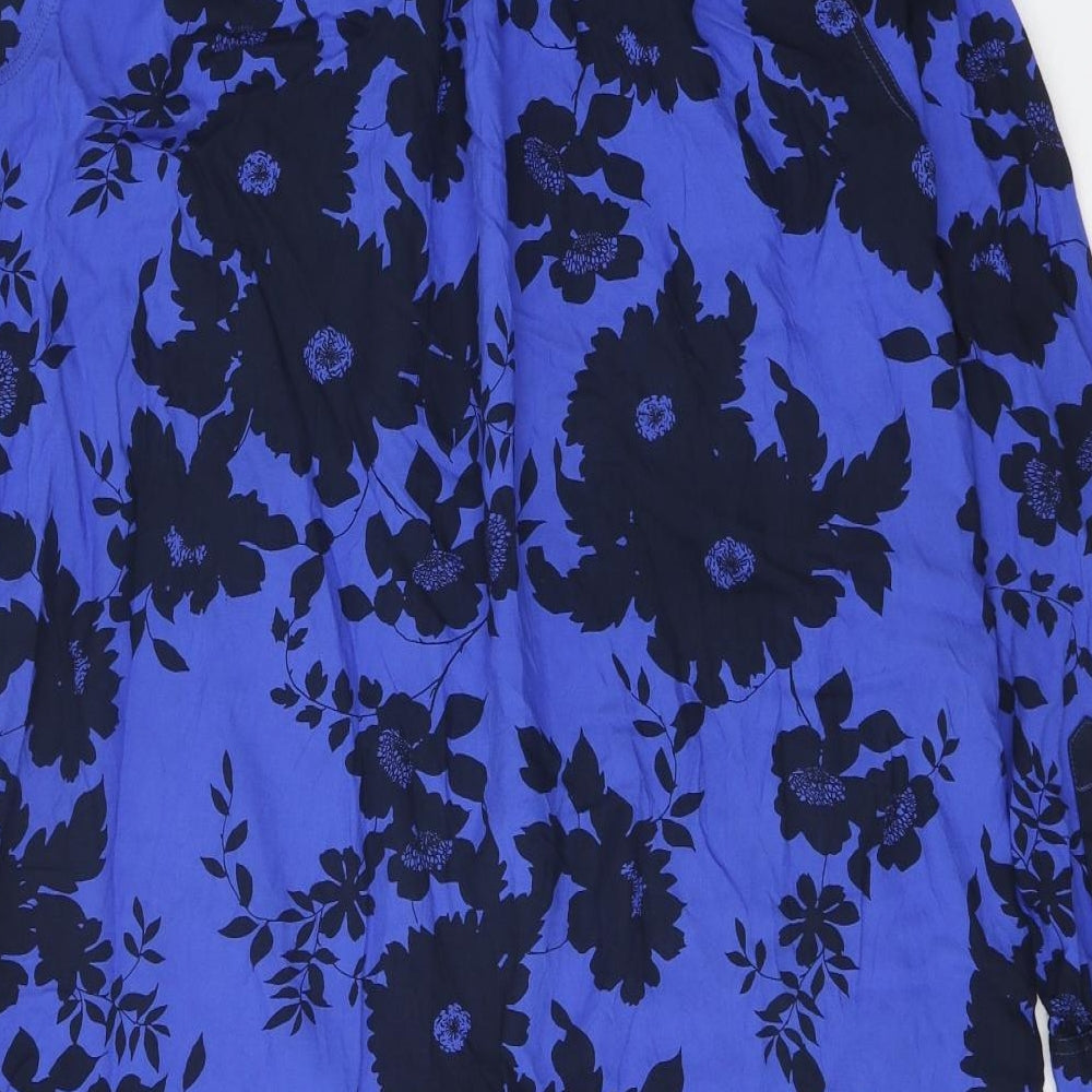 Capsule Womens Blue Floral Viscose Basic Button-Up Size 16 Collared