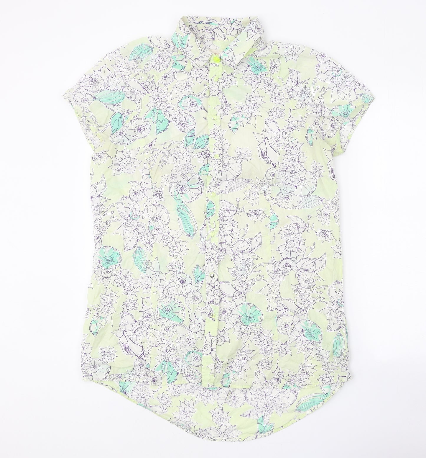 Diesel Womens Green Floral 100% Cotton Basic Button-Up Size L Collared