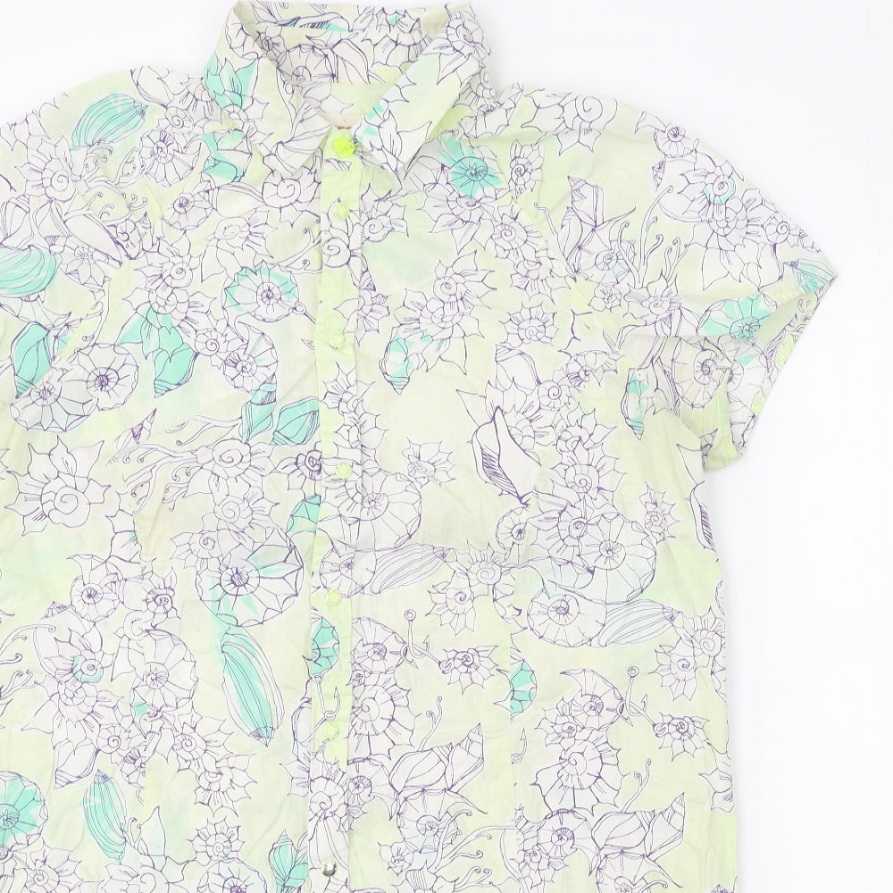 Diesel Womens Green Floral 100% Cotton Basic Button-Up Size L Collared