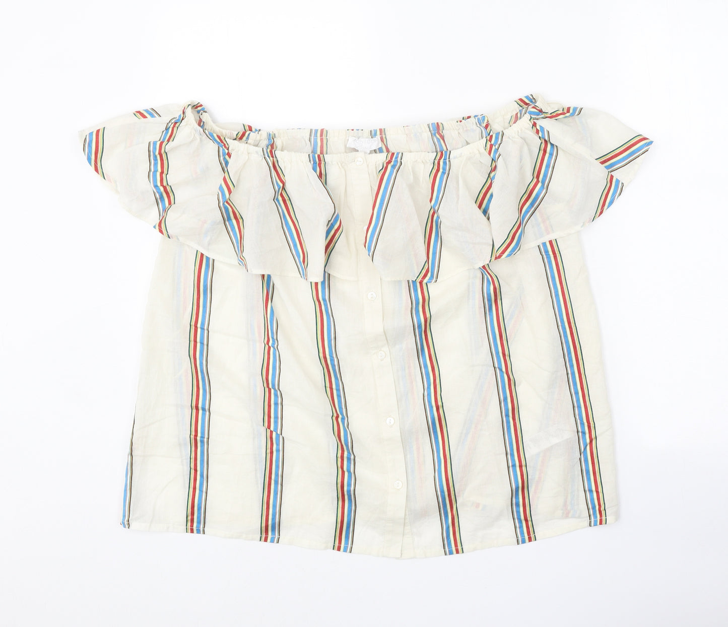 Monsoon Womens White Striped Cotton Basic Blouse Size L Off the Shoulder