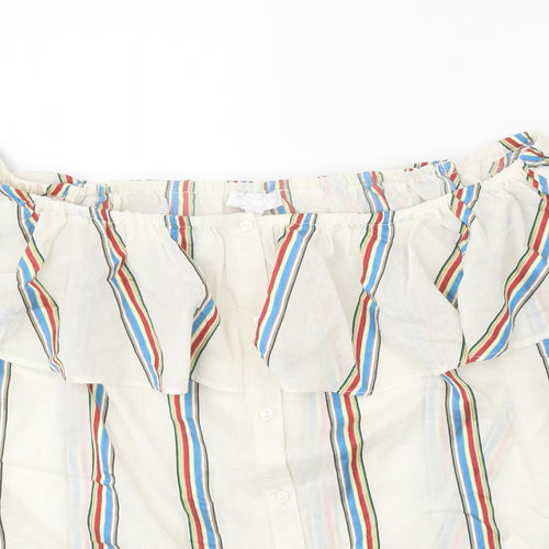 Monsoon Womens White Striped Cotton Basic Blouse Size L Off the Shoulder