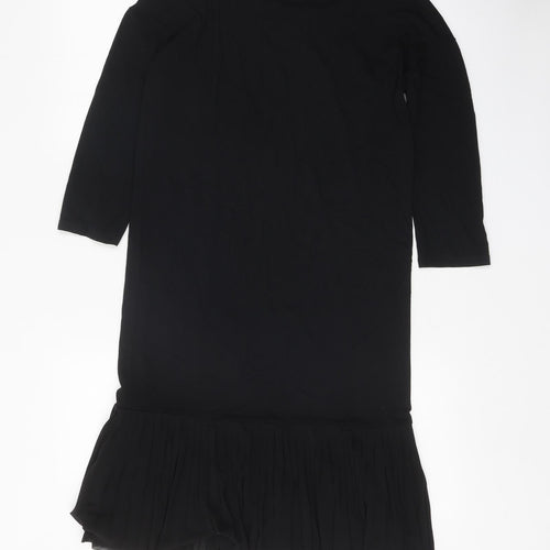 TU Womens Black Viscose T-Shirt Dress Size 8 Boat Neck Pullover