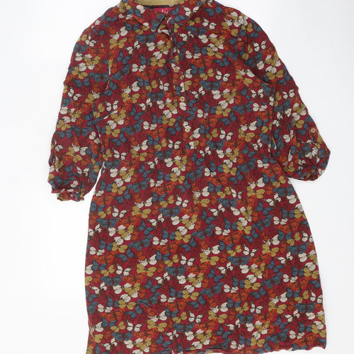 Ness Womens Pink Geometric Viscose Shirt Dress Size 14 Collared Button - Butterfly Pattern