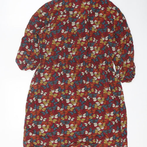 Ness Womens Pink Geometric Viscose Shirt Dress Size 14 Collared Button - Butterfly Pattern