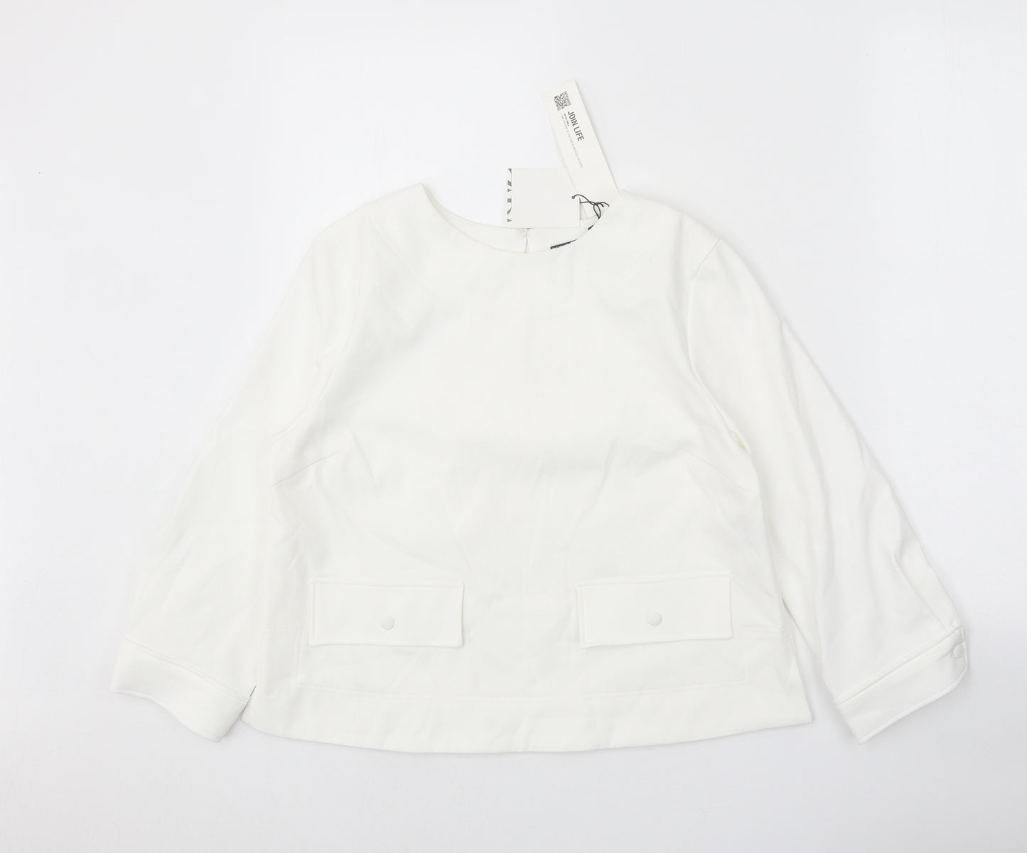 Zara Womens White Polyester Basic Blouse Size S Round Neck