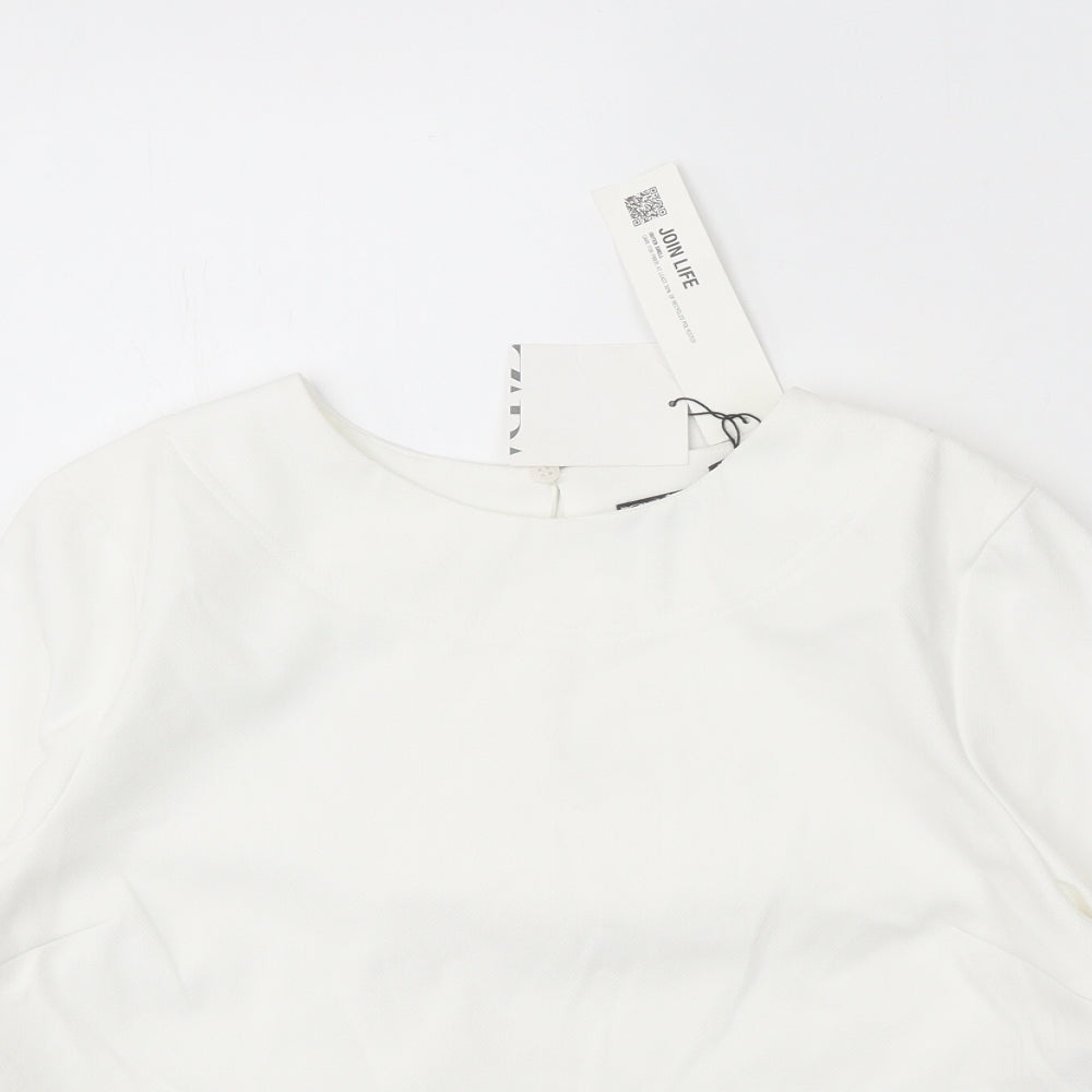 Zara Womens White Polyester Basic Blouse Size S Round Neck