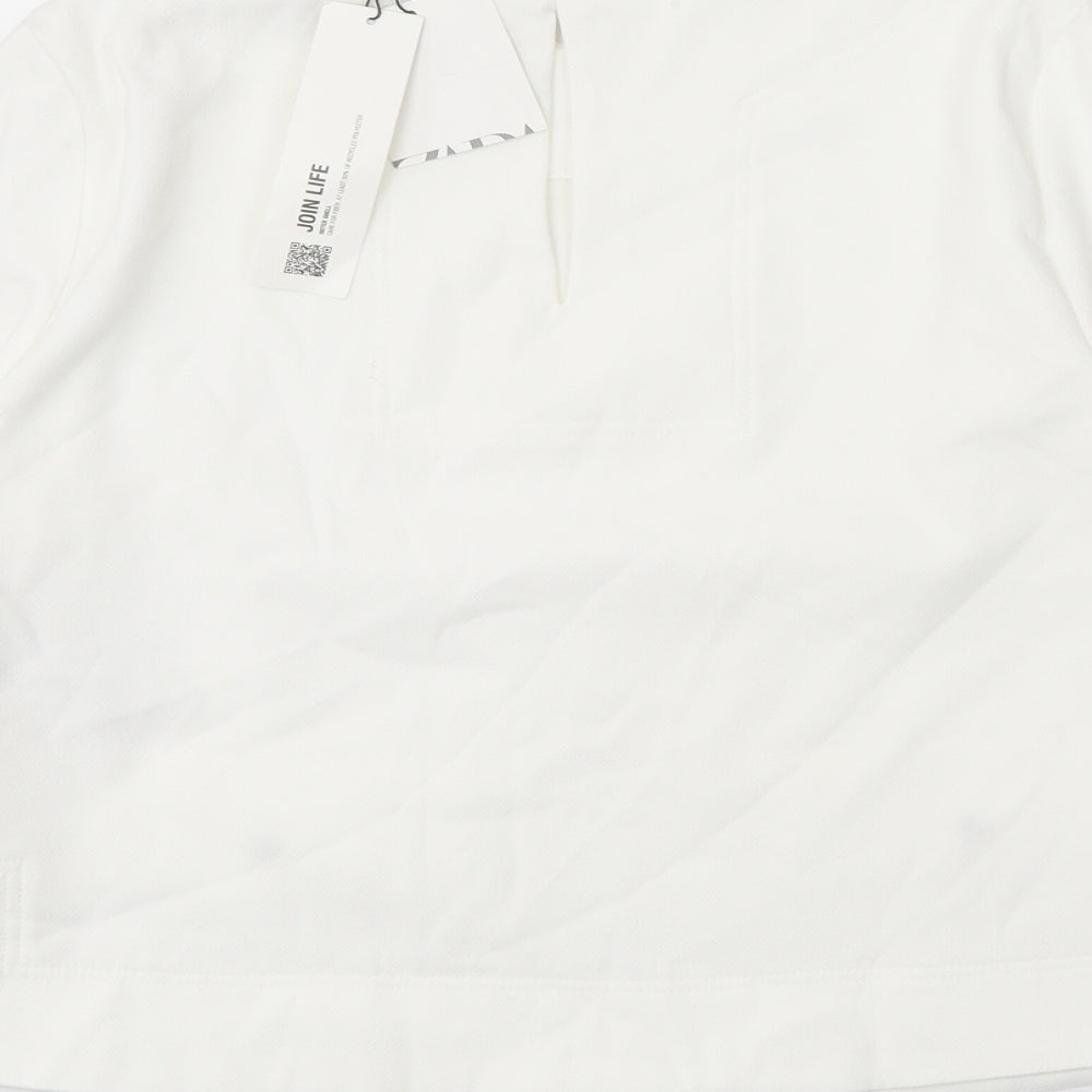 Zara Womens White Polyester Basic Blouse Size S Round Neck