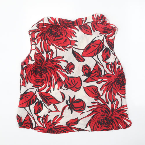 Windsmoor Womens Red Floral Cotton Basic Button-Up Size 22 V-Neck