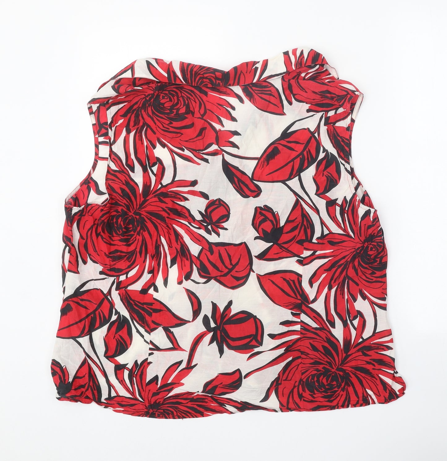 Windsmoor Womens Red Floral Cotton Basic Button-Up Size 22 V-Neck