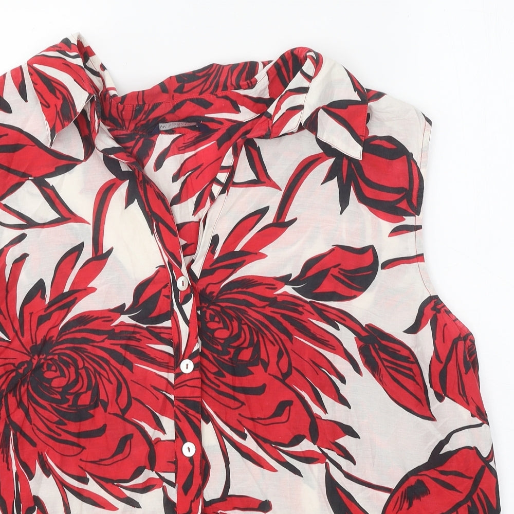 Windsmoor Womens Red Floral Cotton Basic Button-Up Size 22 V-Neck