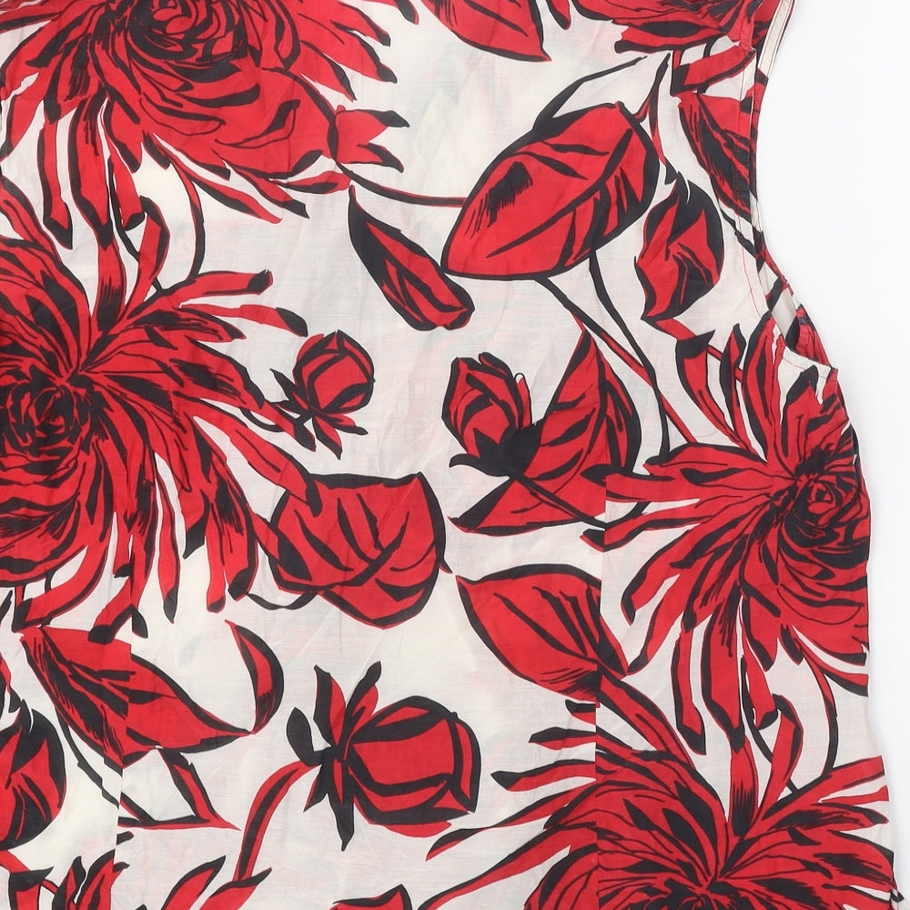Windsmoor Womens Red Floral Cotton Basic Button-Up Size 22 V-Neck