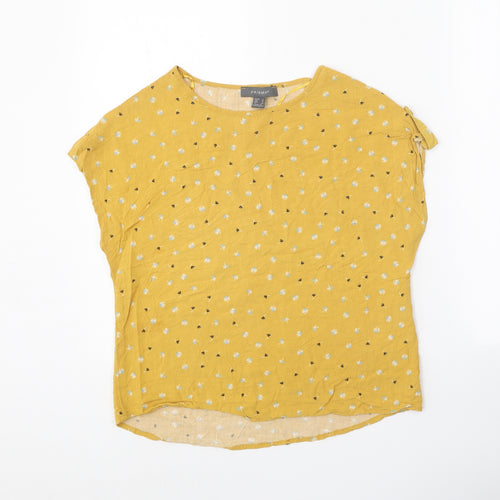 Primark Womens Yellow Floral Viscose Basic Blouse Size 8 Round Neck