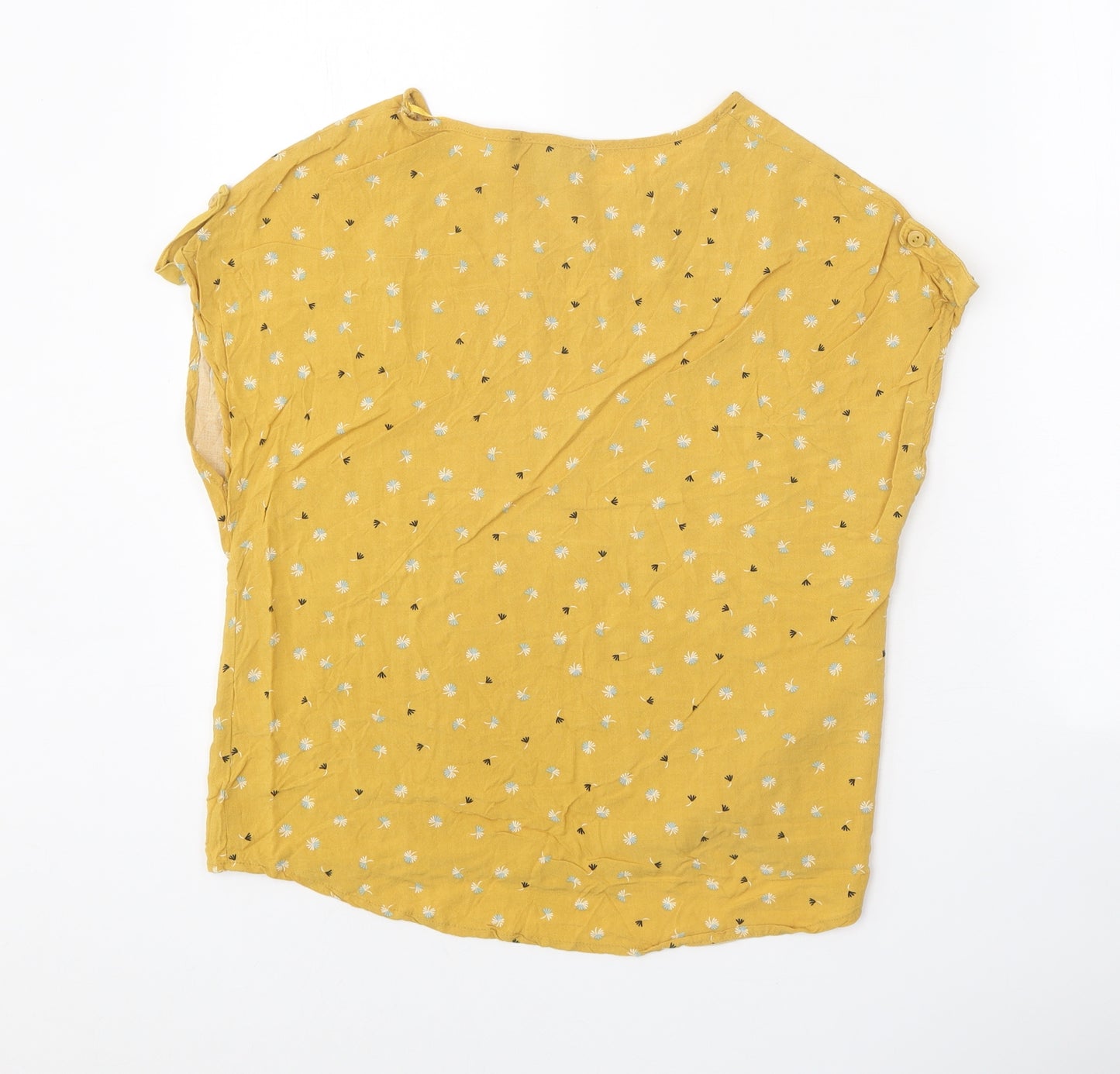 Primark Womens Yellow Floral Viscose Basic Blouse Size 8 Round Neck