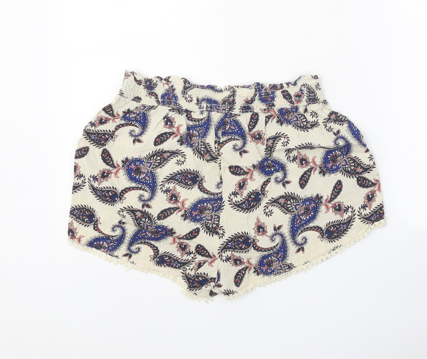 Primark Womens Beige Paisley Viscose Basic Shorts Size 14 Regular Tie