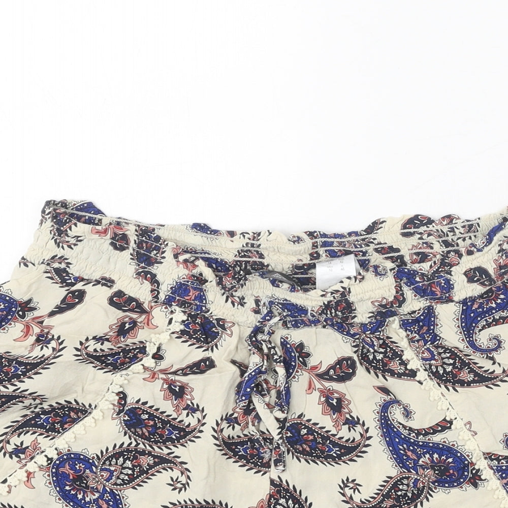 Primark Womens Beige Paisley Viscose Basic Shorts Size 14 Regular Tie
