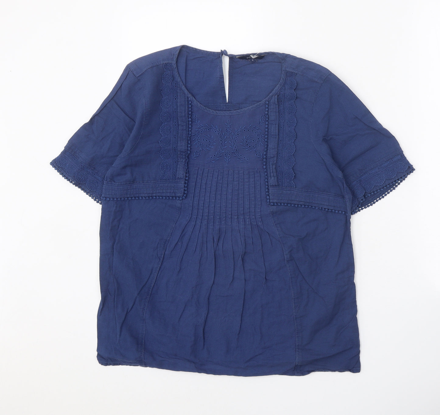 NEXT Womens Blue 100% Cotton Basic Blouse Size 6 Round Neck