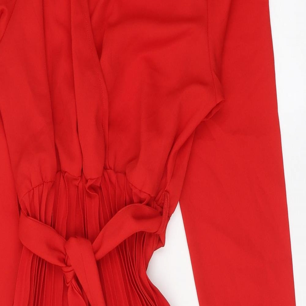 PRETTYLITTLETHING Womens Red Polyester A-Line Size 14 V-Neck Tie