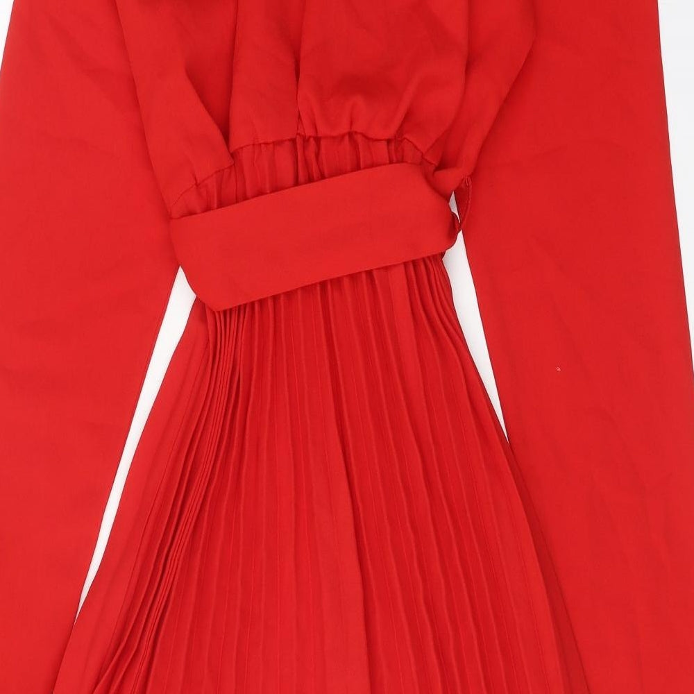 PRETTYLITTLETHING Womens Red Polyester A-Line Size 14 V-Neck Tie