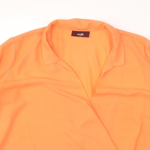 Wallis Womens Orange Polyester Wrap Blouse Size M Collared - Faux Wrap