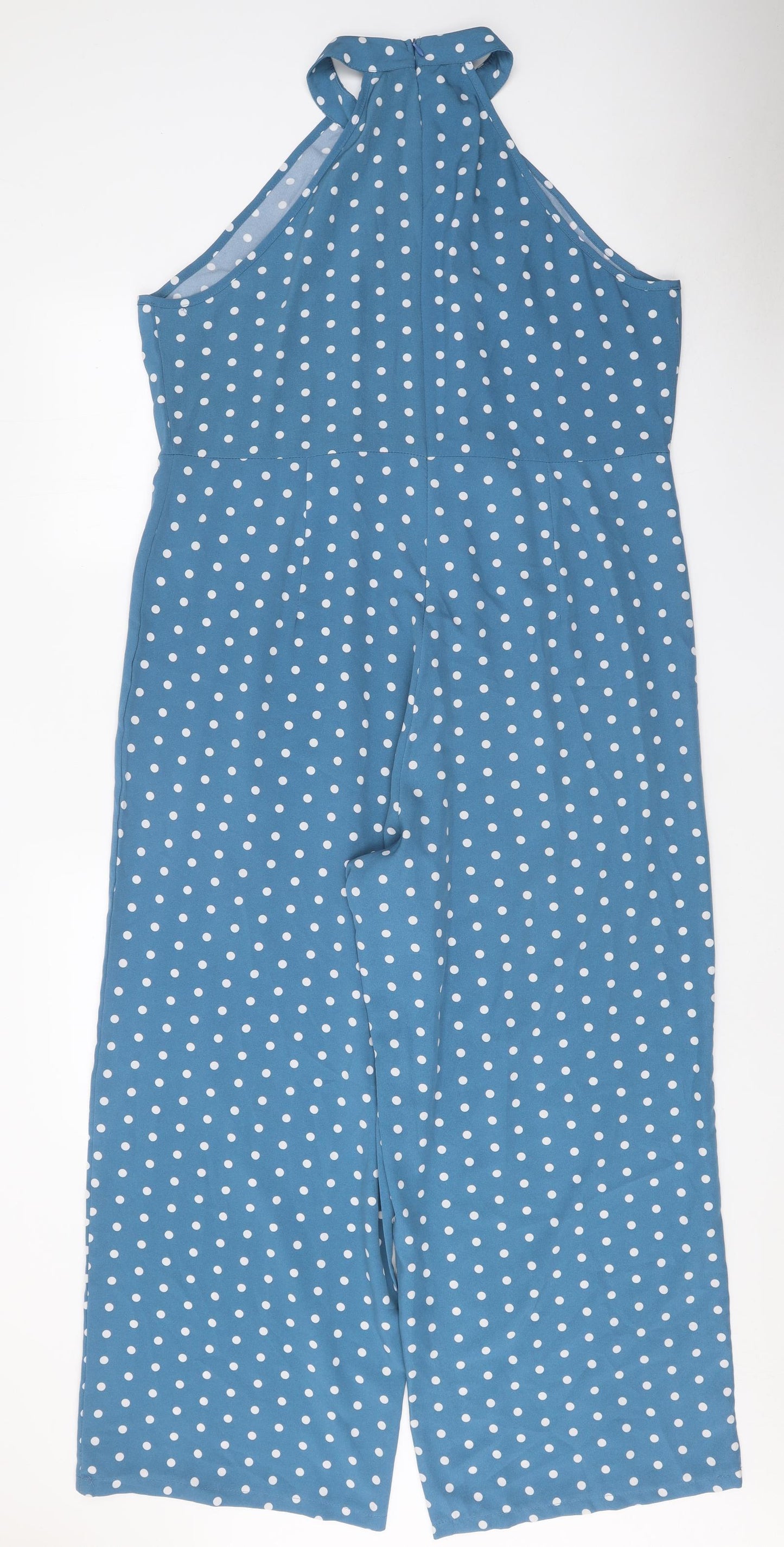 Preworn Womens Blue Polka Dot Polyester Jumpsuit One-Piece Size L Zip