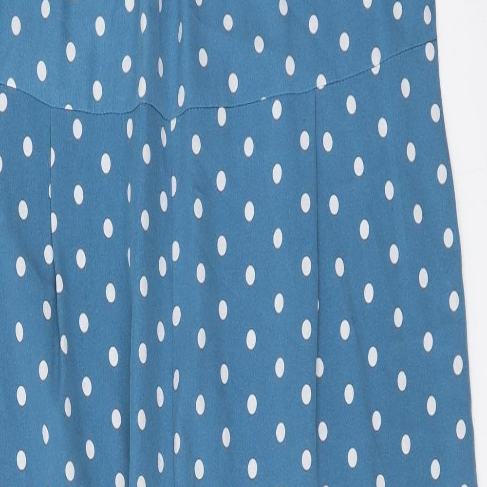 Preworn Womens Blue Polka Dot Polyester Jumpsuit One-Piece Size L Zip