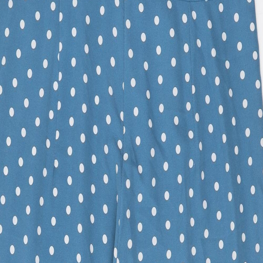 Preworn Womens Blue Polka Dot Polyester Jumpsuit One-Piece Size L Zip