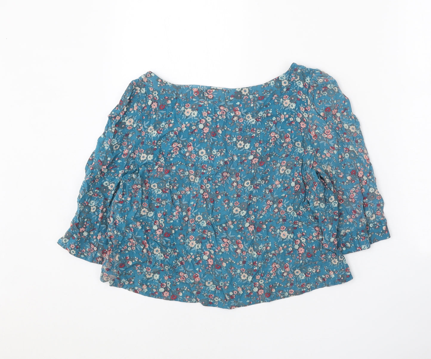 Warehouse Womens Blue Floral Polyester Basic Blouse Size 12 Boat Neck
