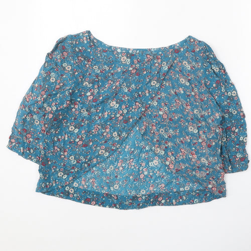 Warehouse Womens Blue Floral Polyester Basic Blouse Size 12 Boat Neck