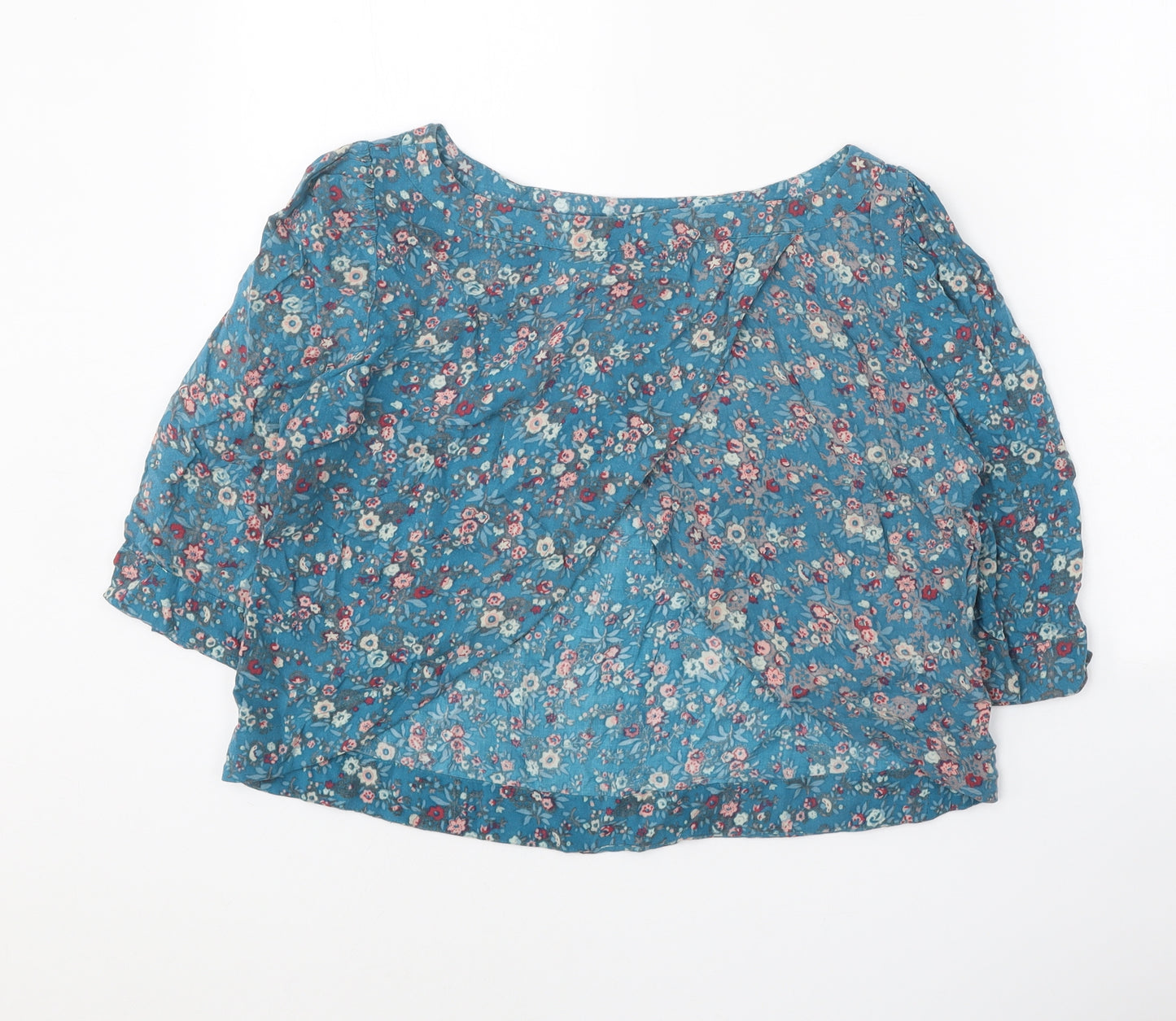 Warehouse Womens Blue Floral Polyester Basic Blouse Size 12 Boat Neck