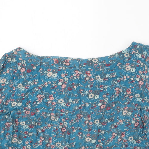 Warehouse Womens Blue Floral Polyester Basic Blouse Size 12 Boat Neck