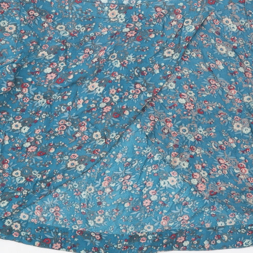 Warehouse Womens Blue Floral Polyester Basic Blouse Size 12 Boat Neck