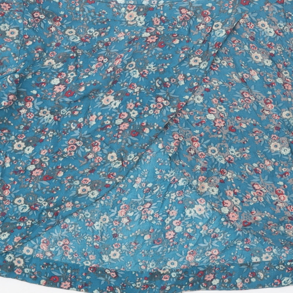 Warehouse Womens Blue Floral Polyester Basic Blouse Size 12 Boat Neck