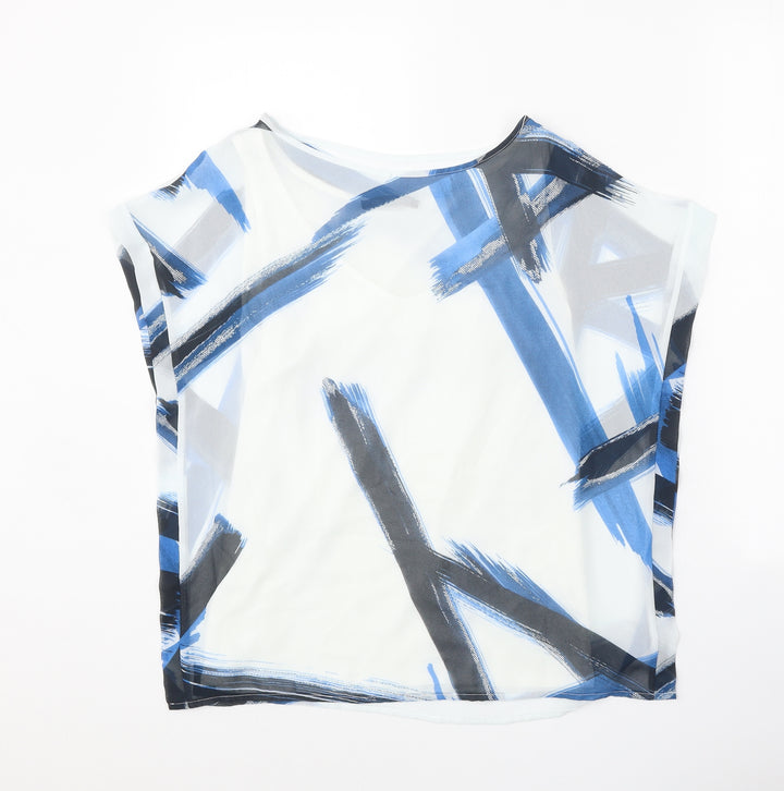 Marks and Spencer Womens White Geometric Polyester Basic Blouse Size 8 Round Neck