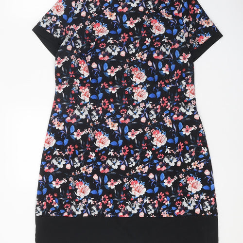 George Womens Black Floral Viscose Shift One Size Round Neck Zip