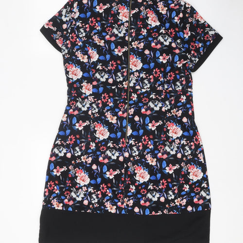 George Womens Black Floral Viscose Shift One Size Round Neck Zip