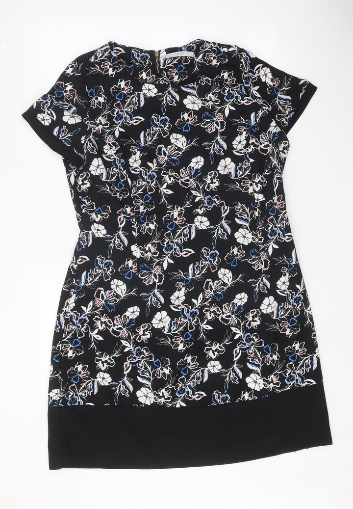 George Womens Black Floral Viscose Shift One Size Round Neck Zip