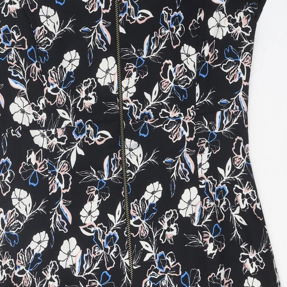 George Womens Black Floral Viscose Shift One Size Round Neck Zip