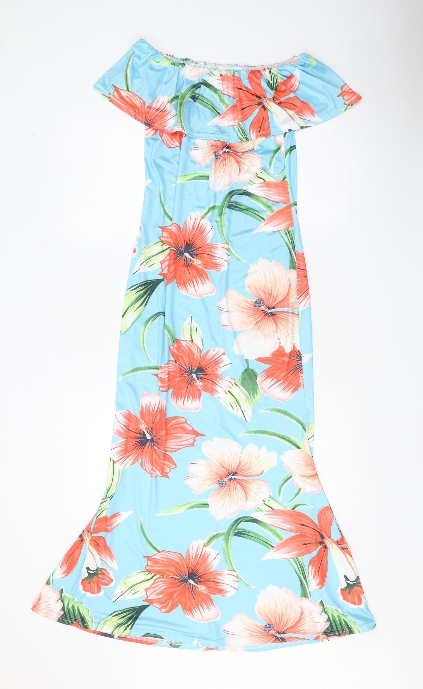 Preworn Womens Blue Floral Polyester Fit & Flare Size S Off the Shoulder Pullover