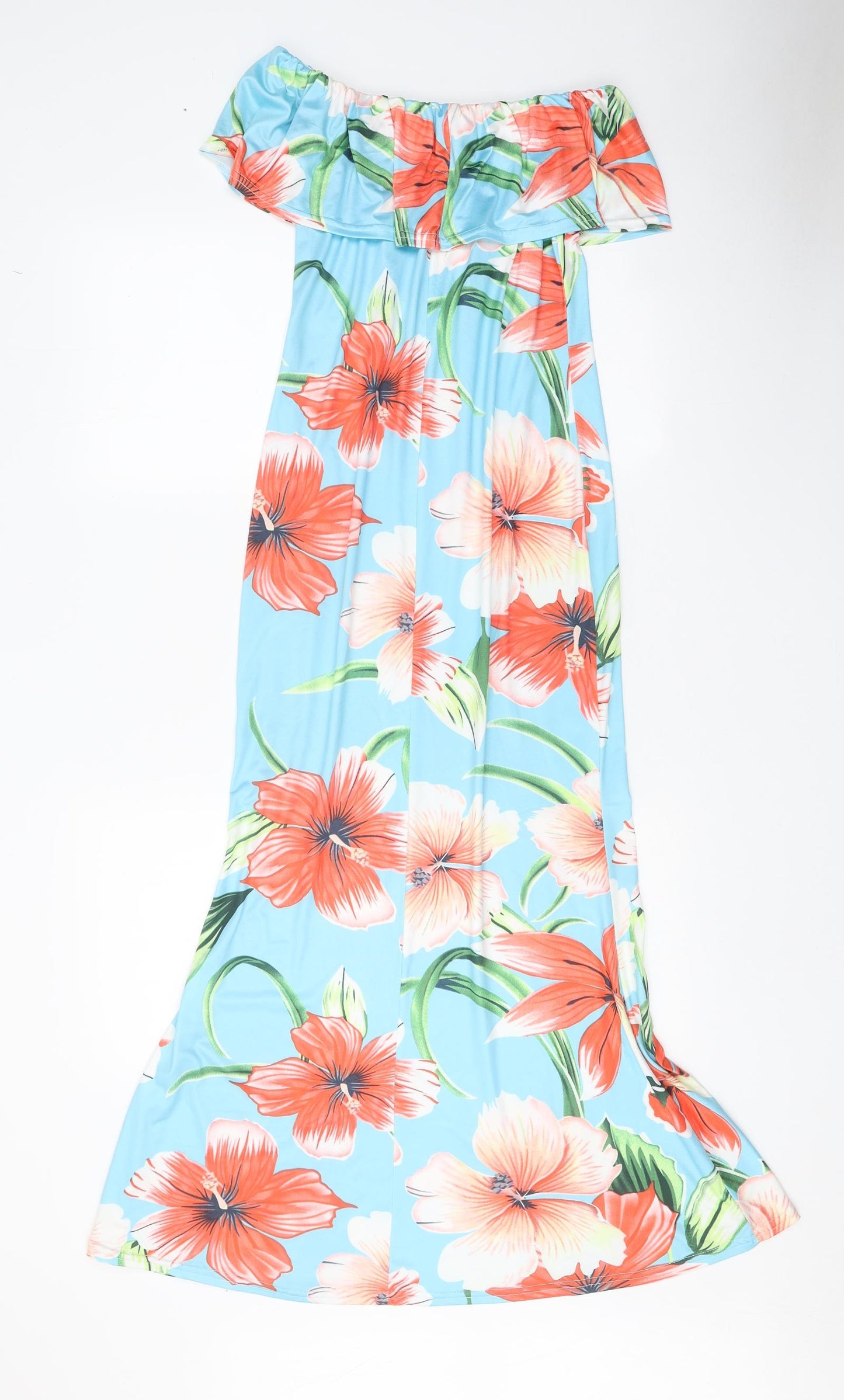 Preworn Womens Blue Floral Polyester Fit & Flare Size S Off the Shoulder Pullover