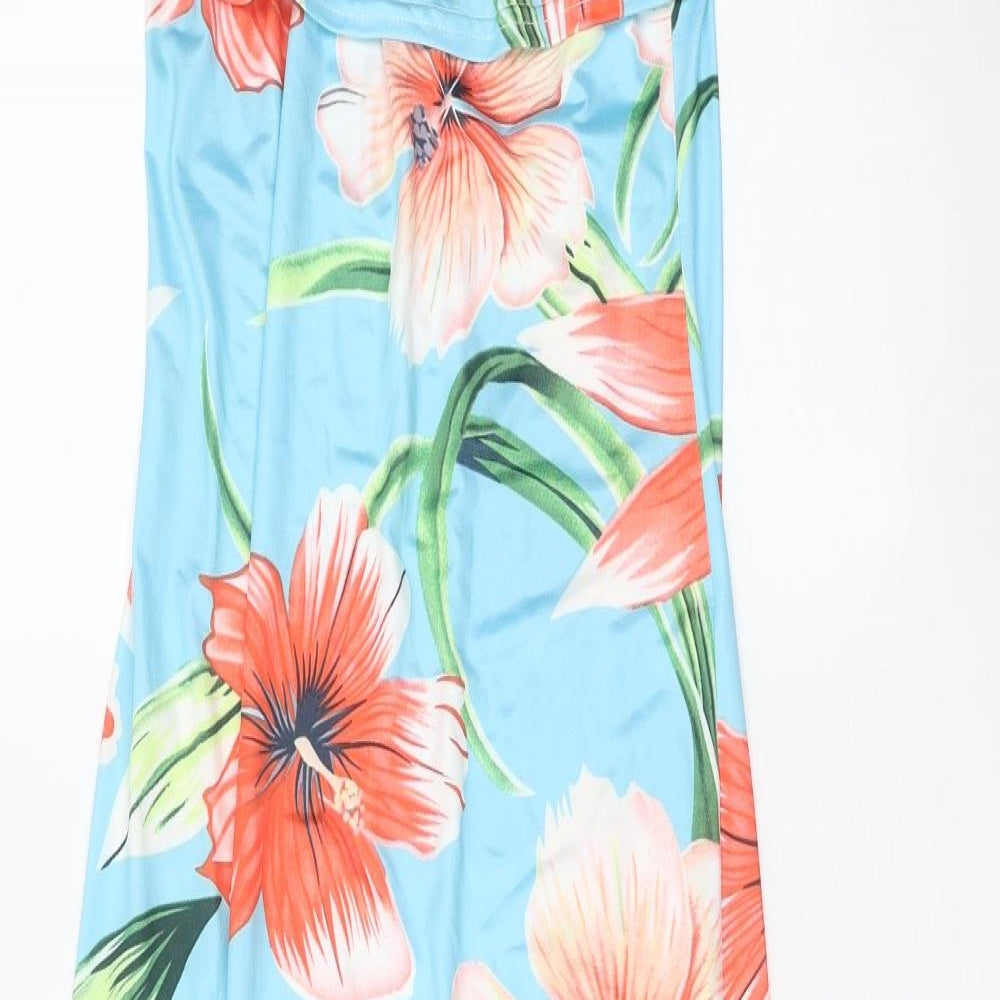 Preworn Womens Blue Floral Polyester Fit & Flare Size S Off the Shoulder Pullover