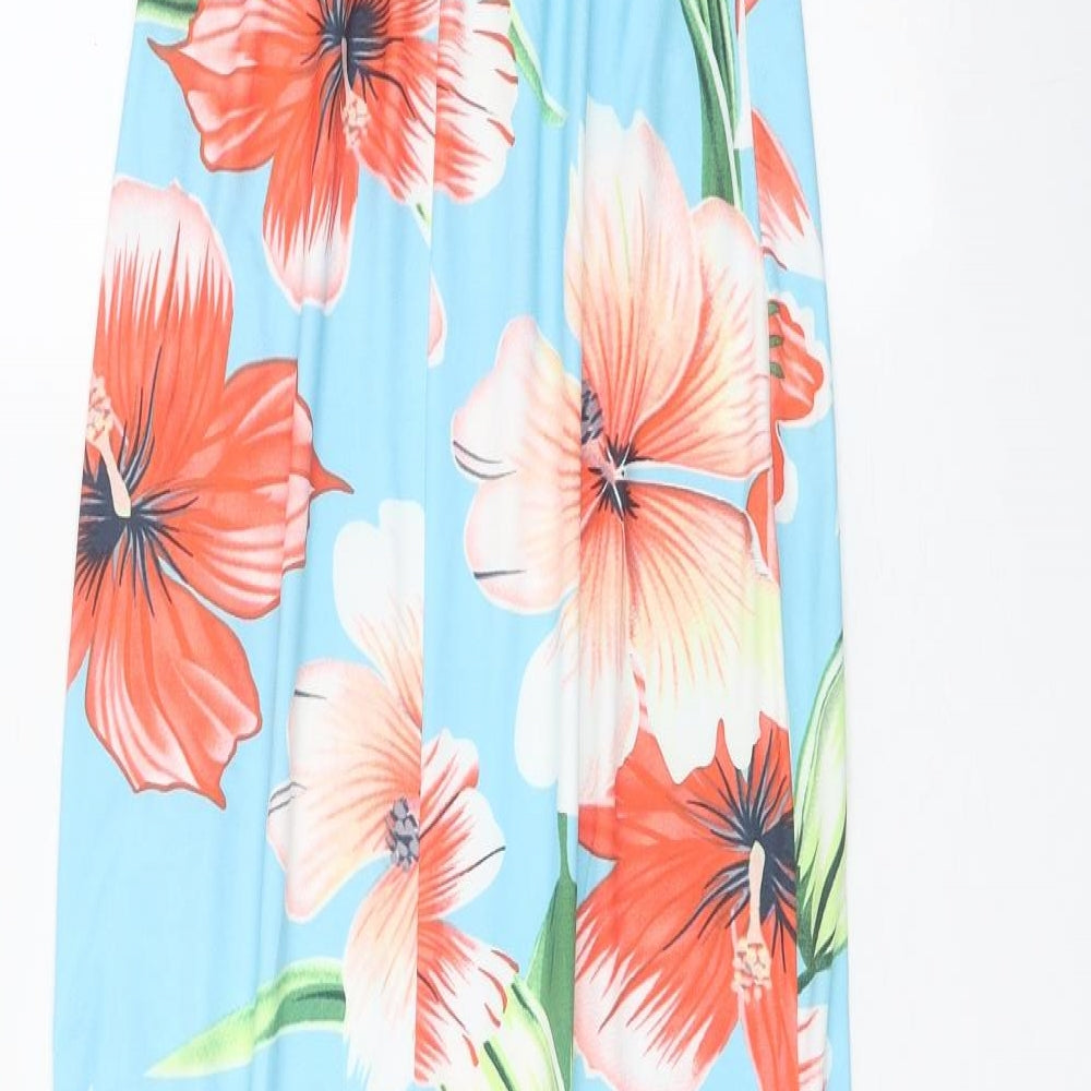 Preworn Womens Blue Floral Polyester Fit & Flare Size S Off the Shoulder Pullover